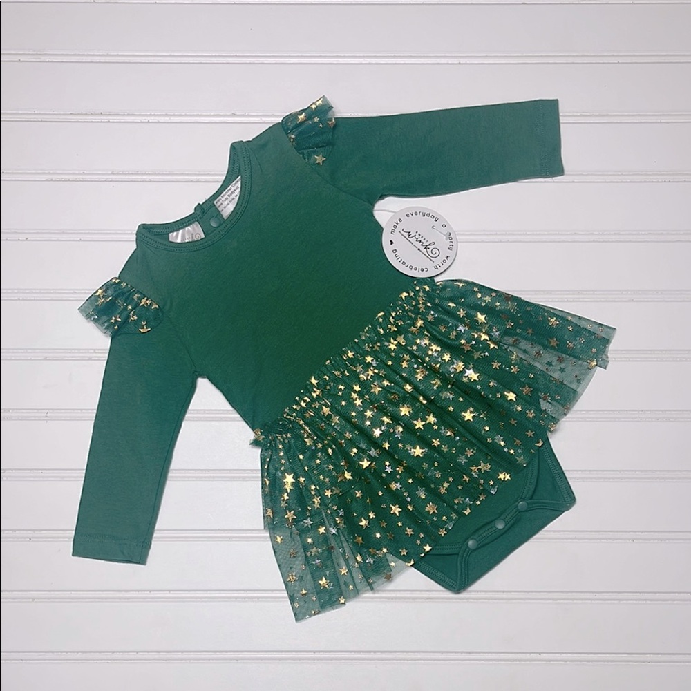 SWEET WINK NWT Balletcore Emerald Shimmer Christmas Long Sleeve Tutu Bodysuit